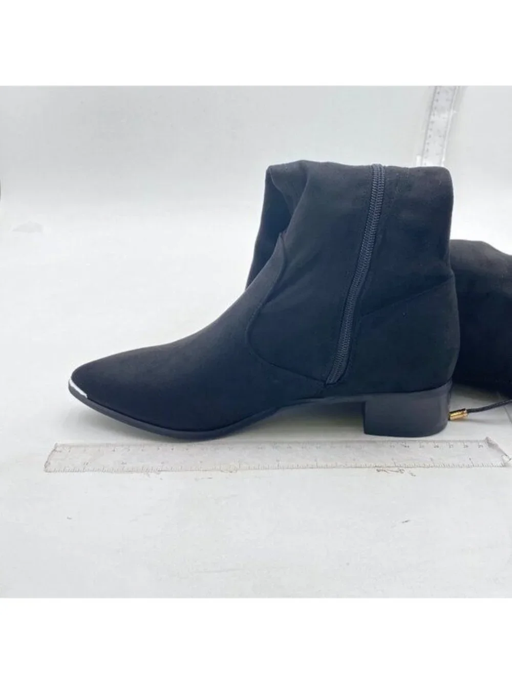 XYD Black Pointed Toe Block Low Heel Tie Back Lace Zipper Over The Knee Boot